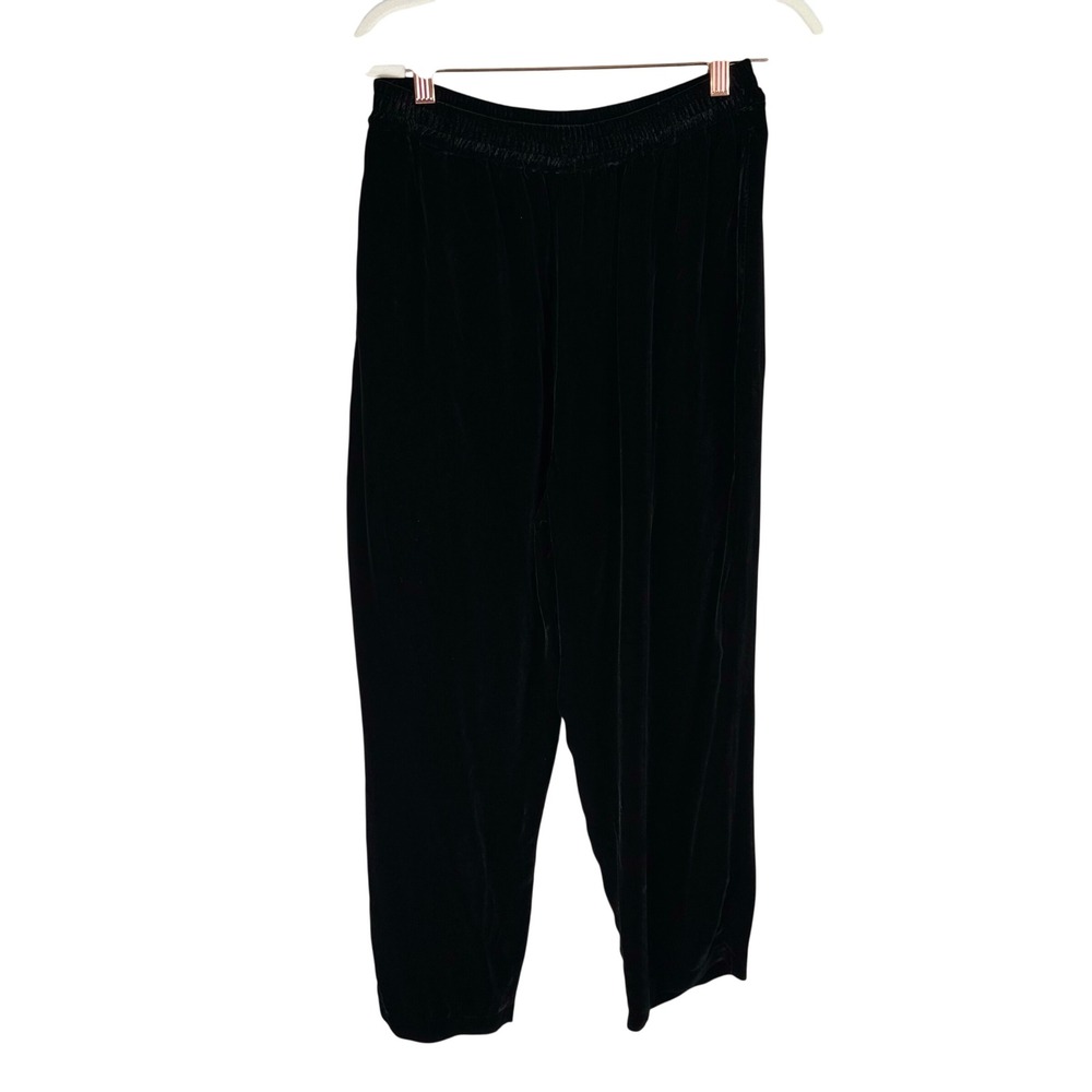 Ania.A Large Black Silk Blend Velvet Pull On Cropped Pants Hand Pockets Formal